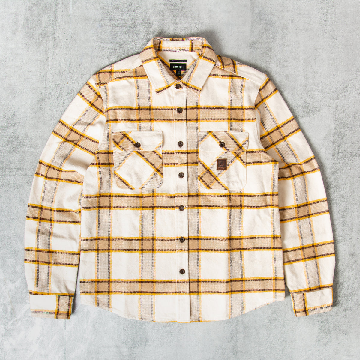 Cromoncent Men's Plaid Flannel Shirt - Buffalo White Yellow Pattern, Button Down Casual Shirt, Size Large