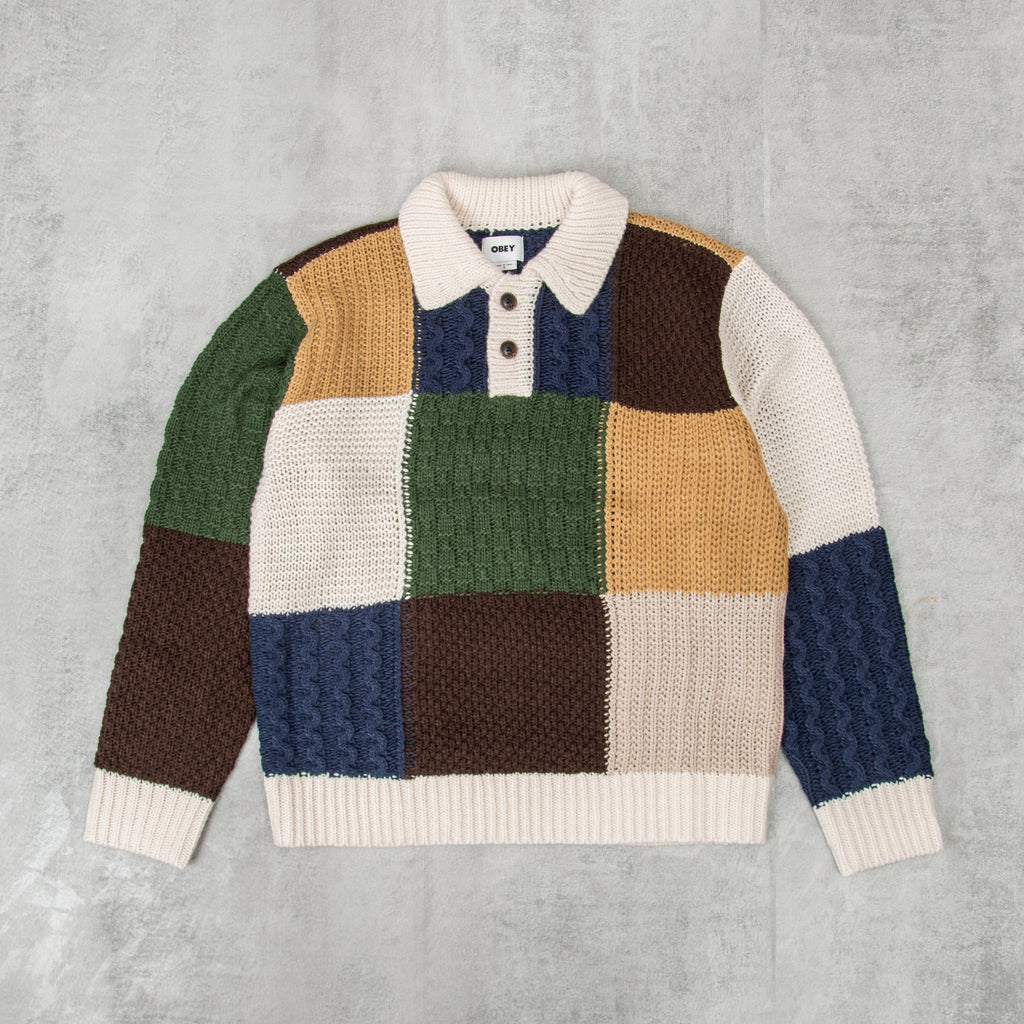Obey Oliver Patchwork Sweater - Unbleached / Multi 1
