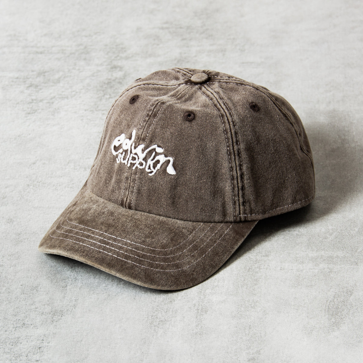 Buy the Edwin Soft Washed 6 Panel Cap - Brown Stone washed