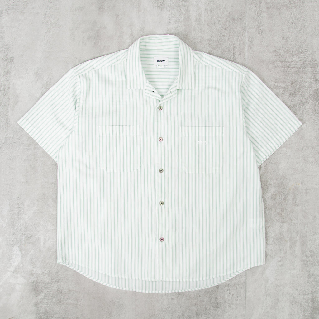 Obey Bigwig Stripe Woven S/S Shirt - Good Grey Multi 1