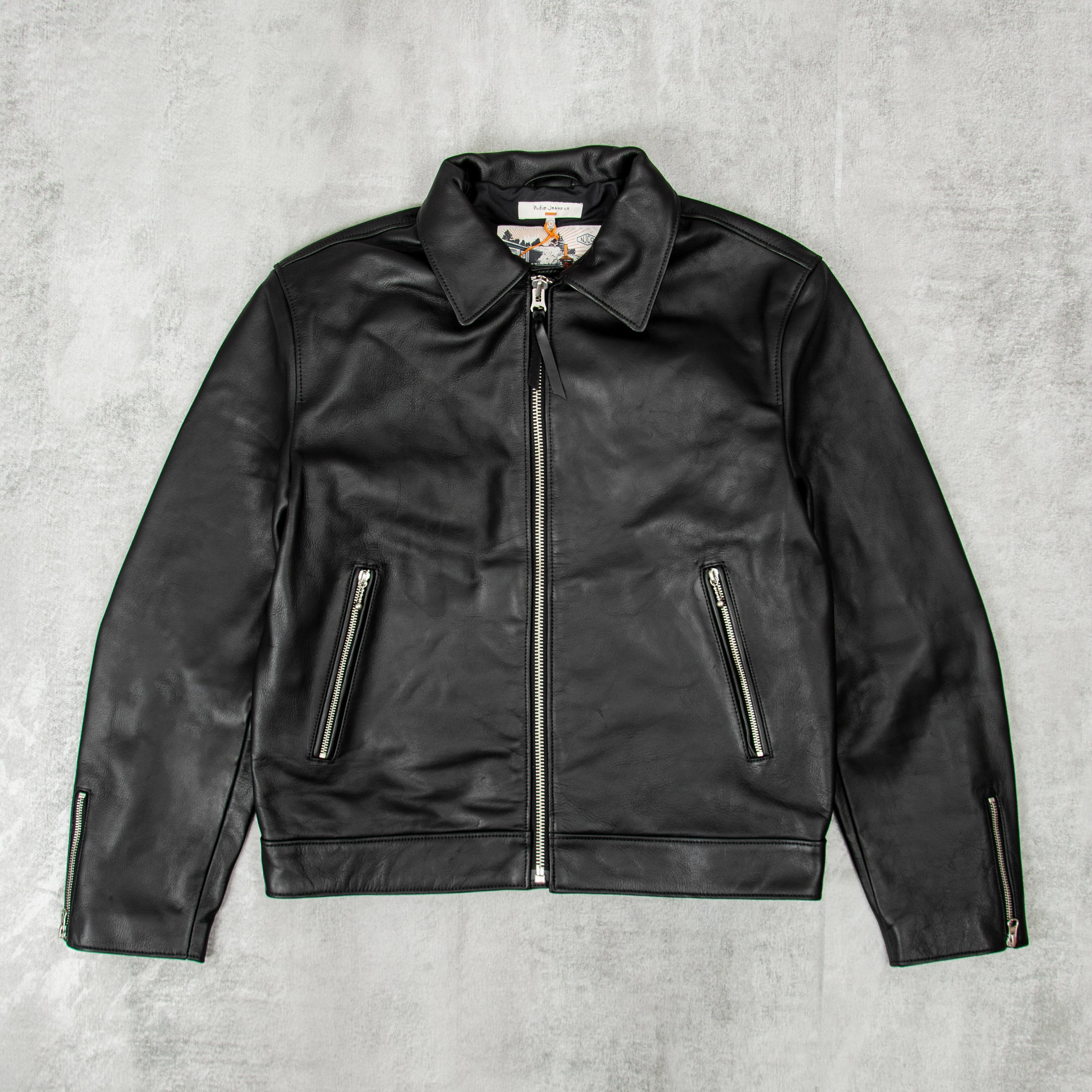 black eddie × THREE FACE Double Riders Buy the Nudie Eddy Rider Leather Jacket - Black @Union Clothing