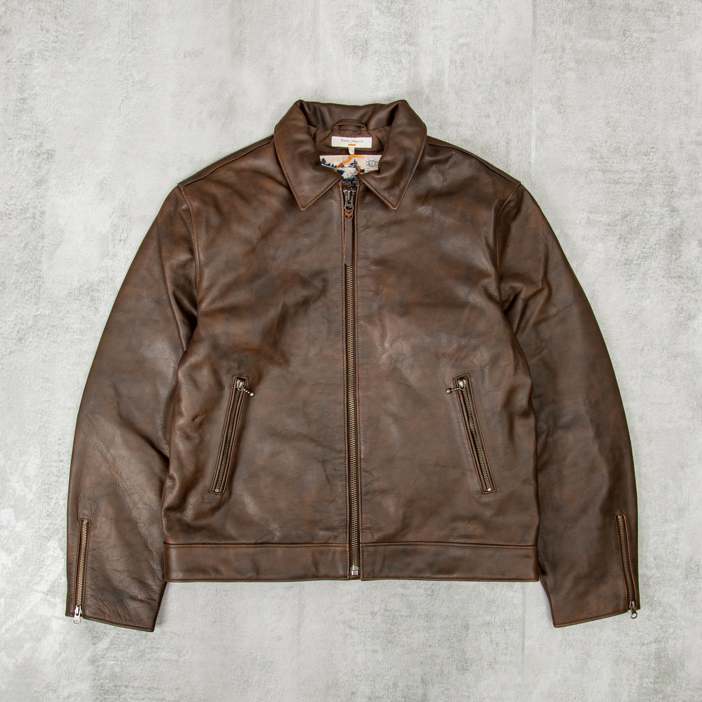 Buy the Nudie Eddy Rider Leather Jacket - Brown @Union Clothing