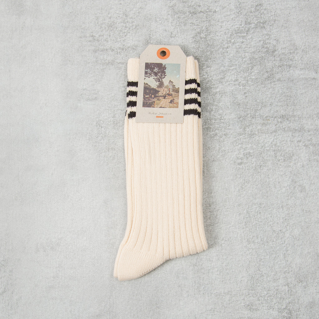 Nudie Tennis Sock Striped - Off White / Black 1