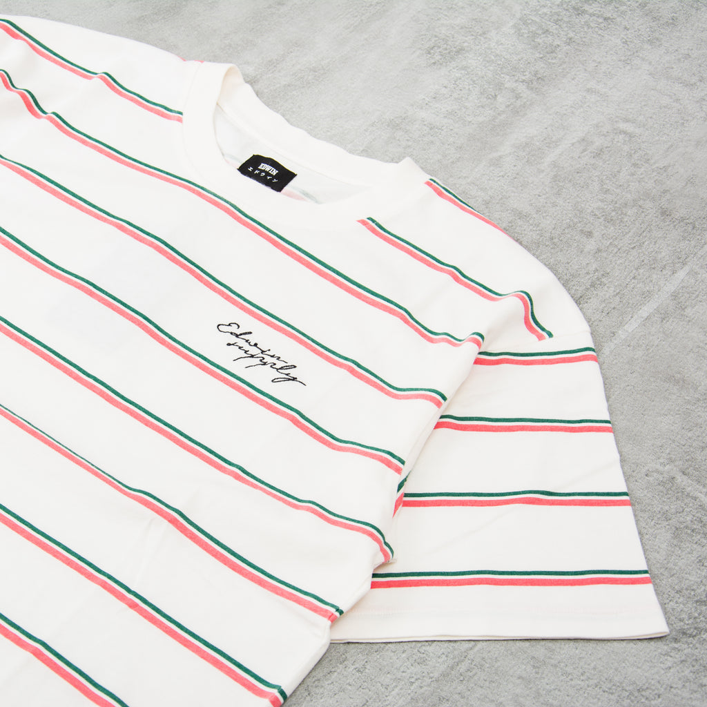 Edwin Windup S/S Tee - White / Pink / Green 3