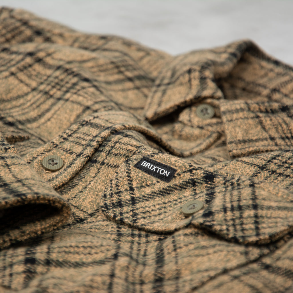 Brixton Bowery L/S Heavy Weight Flannel Shirt - Olive  / Black 2