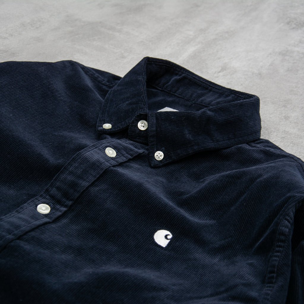 Carhartt WIP Madison Fine Cord L/S Shirt - Dark Navy / White 2