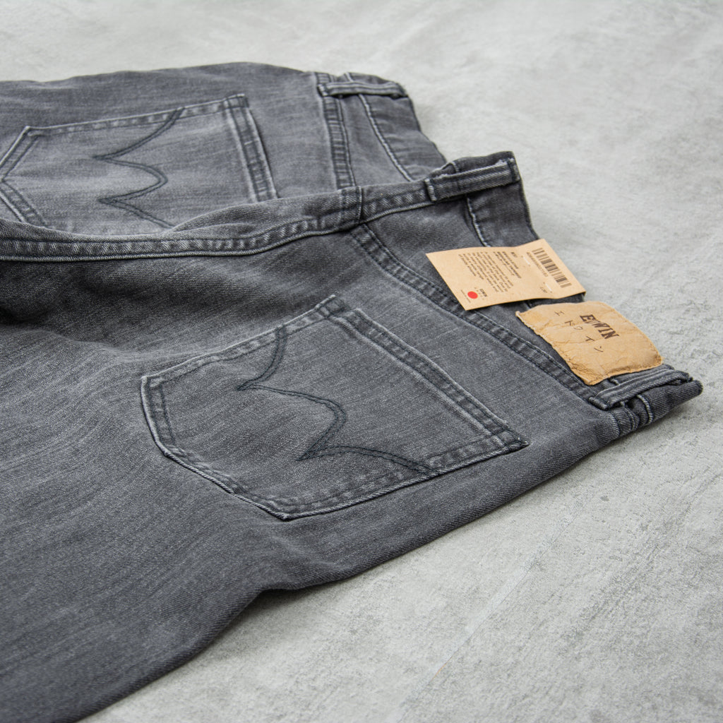 Edwin Regular Tapered Jeans Kaihara Stretch - Black x Black / Grey Used 5